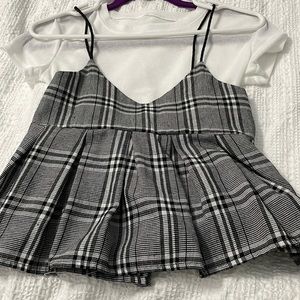 Plaid baby doll shirt with thin white transparent undershirt set